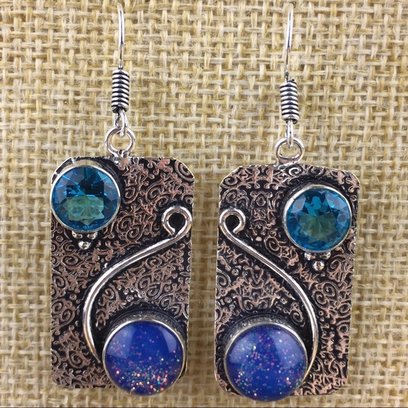 New Sim Milky Opalite & Blue Topaz Silver Hook Earrings - Picture 1 of 8
